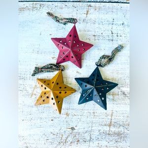 *Cutout Metal Primitive Star Irnaments Set of Three 3.25”